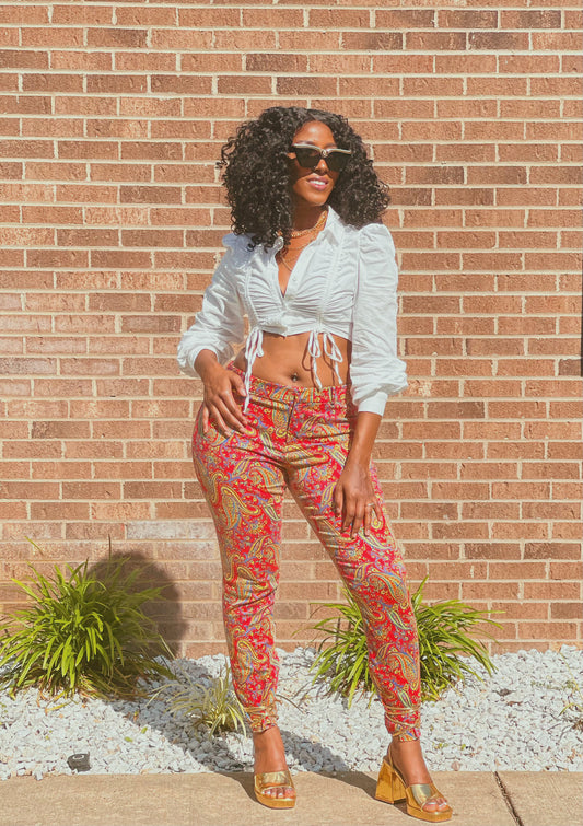 Paisley Print Straight Leg Trousers